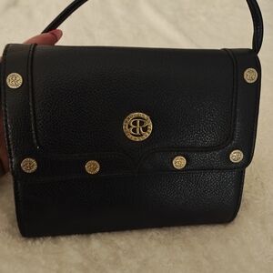 Black Leather Handbag with Gold Accents